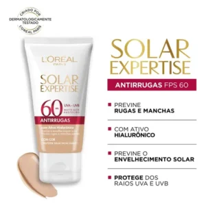 Protetor Solar Facial Antirrugas Com Cor Claro Universal Uniforme Fps60 40g L'oréal París - Imagem 2