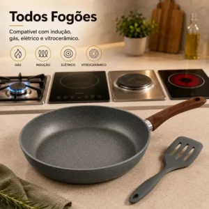 Frigideira de Indução Cerâmica Antiaderente Grande Não Gruda Frita Sem Óleo Fogão a Gás Indução Cooktop Elétrico Panela 24cm Cinza Carneiri - Imagem 3