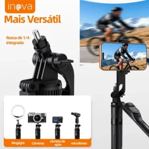 Tripé Extensível Profissional Para Celular 1,9m, Bastão De Selfie Dobrável Portátil Com Controle Remoto Bluetooth E Alça Equilíbrio , Rotação 360°, Parafuso 1/4 Compatível Câmeras, Gopro,ios E Android - Imagem 4