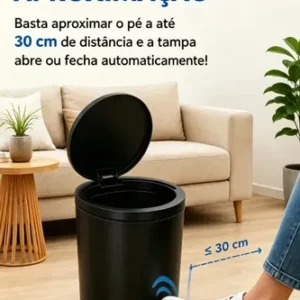 Lixeira Redonda Preta Inteligente 16L Automática com Sensor para Banheiro e Cozinha - Imagem 6