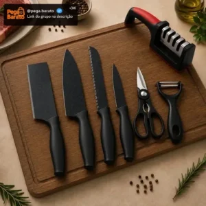 Kit Facas Inox 7 Peças Jogo para Cozinha Churrasco Conjunto Premium + Brinde Afiador De Facas Aquattro - Imagem 1