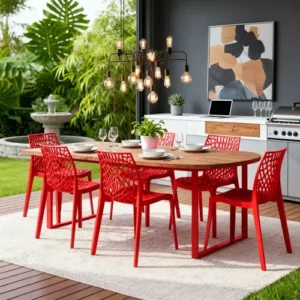 Kit 8 Cadeira Gruvyer Vermelha Moderna Ergonômica Suporta 140kg Empilhavel Resistente Feita Para Área Interna e Externa Bar Restaurante Escritório Casa Sala De Jantar Cozinha Gourmet Design Decorativo - Imagem 5
