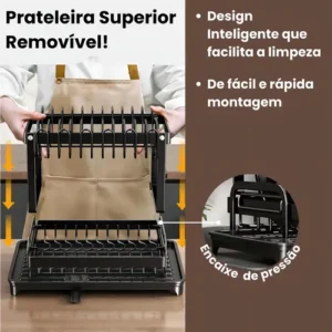 Escorredor de Louças 2 Andares Zelvi Aço Carbono Preto para Pratos Copos Talheres Organizador Pia Cozinha - Imagem 7