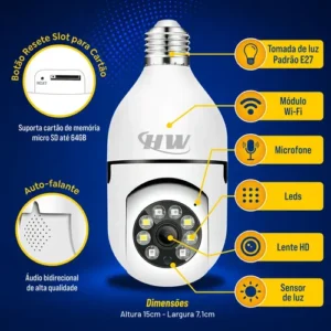 Câmera de Segurança IP Wi-Fi Lâmpada E27 HW 360° Full HD com Visão Noturna e Áudio - HW - Imagem 9