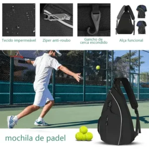 Mochila Raqueteira Beach Tennis, Bolsa De Tênis Transversal Para Raquete, Bolsa De Padel Grande Com Compartimento Separado, Antirroubo E Impermeável, Versátil Para Tênis, Badminton, Ytonet 1340 Preto - Imagem 3