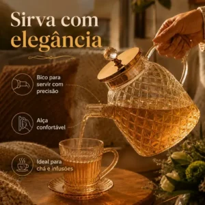 Conjunto De Chá Vidro Âmbar 5 Peças Bule 1,8l Com 4 Xícaras - Imagem 5