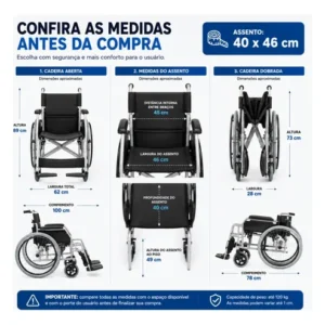 Cadeira De Rodas Dobrável Aço Resistente Desmontável 120kg - Imagem 6