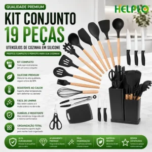 Conjunto 19 Peças Utensílios Cozinha Silicone Preto Helplo - Imagem 3