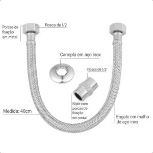 Engate Mangueira Flexível Trançado Aço Inox 40 Cm - Imagem 4