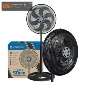 Ventilador Oscilante De Coluna Ventisol Turbo 6 Pás 50cm Preto - Imagem 1