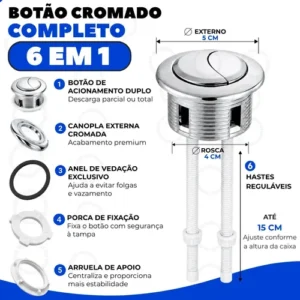 Kit Descarga Caixa Acoplada Reparo Completo Duplo Botão Mecanismo Universal Tipo Para Bacia Vaso Sanitário Louça Privada 3/6 Litros Superior Banheiro Casa Residencial Comercial Vmd Homecenter - Imagem 6