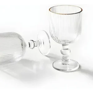 Kit de 6 Taças de Vidro Canelado com Borda Dourada para Água, Vinho e Suco Pratitudo Essencial Versalhes Gold 340 mL - Imagem 10