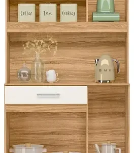 Kit Armário De Cozinha Compacto Magazine Com 5 Portas E 1 Gaveta Multiuso E Bancada Multifuncional Organizador Design Moderno Cor Freijó Off White - Imagem 4