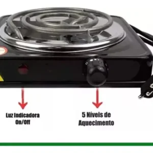 Fogareiro Elétrico Bak 1 Boca Preto 1000W Portátil para Camping - Imagem 3