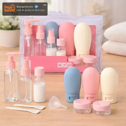 Kit Viagem 11 Itens Frascos Potes Spray Cremes Shampoo Cores Sortidas
