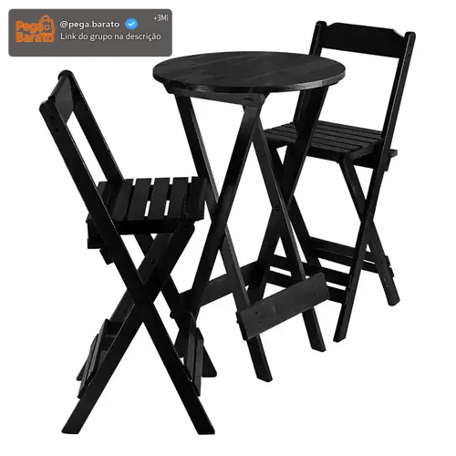 Mesa Dobrável Madeira Bistrô 2 Cadeiras Cores Cor Preto
