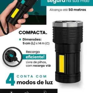Lanterna Tática LED Militar 4 Leds Super Potente Alto Brilho Longo Alcance Recarregável USB Zoom Profissional Resistente Água Uso Tático Camping Emergência Uso externo Lanterna 4 Led Longa Autonomia - Imagem 5