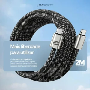 Cabo Usb Tipo C Turbo Compatível Com Iphone Apple Samsung Android Xiaomi Mi Motorola Playstation Ps5 USBC 100W Longo Carregador 2 Metros Dados Celular Controle Turbo Duas Pontas Duplo Rápido Nylon - Imagem 6