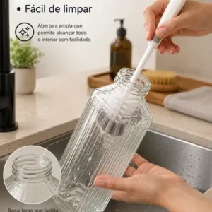 Kit 3 Garrafas Vidro Canelado Tampa Inox Geladeira Água - Imagem 9