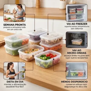 Kit 10 Potes 1 Litro Transparente Marmita Fitness Bpa Free Tampa Hermética Reutilizável Micro E Freezer ponte lar utilidades - Imagem 6