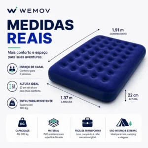 Colchão Inflável Casal grande Confortável e Aveludado para Acampamento com Bomba de Ar - Aguenta até 300kg - Wemov - Imagem 4