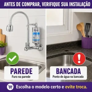 Torneira com Filtro para Cozinha Bica Flexível Móvel Em Abs Carbon Block Purificador De Agua Com Refil Instalado Registro 1/4 de Volta Gourmet Parede Luxo Chuveirinho 2 Modos de Jatos - Imagem 13