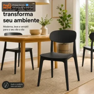 Kit 4 Cadeiras Sala Jantar Pretas Empilháveis Modernas - Imagem 1