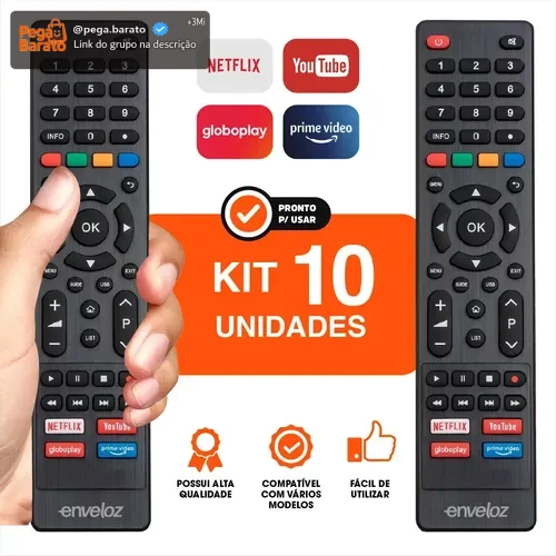 Kit 10 Controles Remotos para TV Philco Smart com Botões Netflix, YouTube e Prime Video