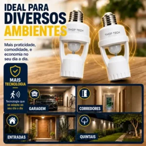 Kit 2 Sensor De Presença E Movimento Iluminação Lâmpada Soquete E27 Fotocélula Infravermelho Bivolt Acende E Desliga Automático Thop Tech Importados - Imagem 8