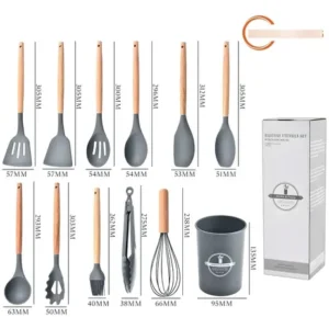 Kit Colheres Silicones 12 Peças Silicone C/ Suporte Madeira - Imagem 2