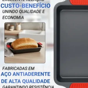 Kit 2 Assadeira Antiaderente Retangular Grande Funda Travesssa Forma Antiaderente Forma Bolo Doces Assadeiras Bolo Resistente Teflon - Imagem 9