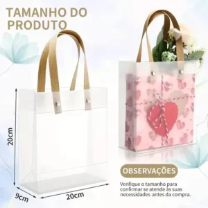 Kit 20un Fosco Sacola Para Presente Transparente Com Alça Branco 20x20x9cm - Imagem 2