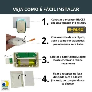 Campainha sem Fio Residencial Wireless Resistente a Agua B-Max BM-603 Cor: Branca e Dourada - Imagem 4
