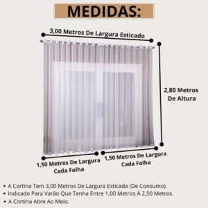 Cortina Lima 3 Metros X 2,80m Voil Quarto Janela Porta Voal Branco - Imagem 2