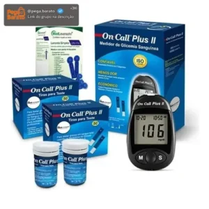 Kit Glicosímetro On Call Plus II Azul Escuro com 100 Tiras e 100 Lancetas - Imagem 1