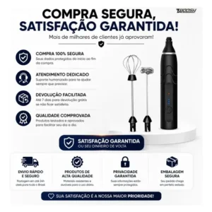 Mixer Elétrico Portátil 2 em 1 Recarregável Potente Misturador de Bebidas e Ovos 3 Velocidades Usb Batedor e Fue Fouet - Imagem 6
