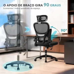 Cadeira de Escritório Ergonômica FivDaily C600 Preta, com Apoio de Cabeça e Suporte Lombar - Imagem 7