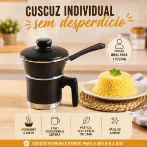 Panela Cuzcuz Cuscuzeira Individual Kit 2 Em 1 Alumínio Mini - Imagem 5