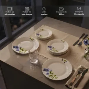 Aparelho De Jantar E Chá 20 Peças Opaline Branco Mesa Posta - Imagem 9