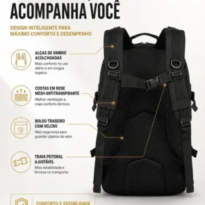 Mochila Tática 50l Masculina Militar Impermeável Reforçada Grande Para Viagem Camping Caça Pesca Com 2 Patch Bandeira Brasil Eua Cor Preta Forpak - Imagem 7
