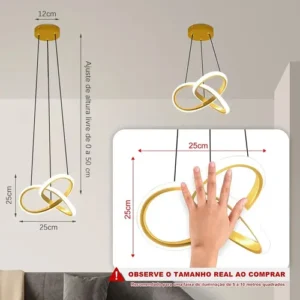 Lustre Pendente Led Modern, Luminaria De Teto 3 Em 1 Dourado - Imagem 3