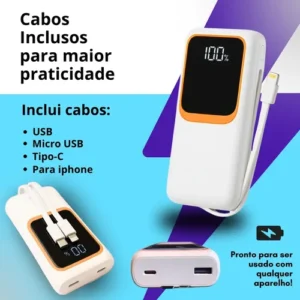 Carregador Portátil 20000 Turbo 22.5w Power Bank Premium Universal Rápido Voo Transporte Aéreo Para Samsung iPhone Xiaomi Motorola Celular Smartwatch Tablet Casenn Branco - Imagem 3