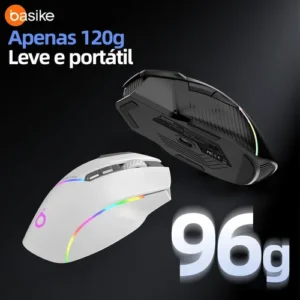 BASIKE mouse gamer sem fio RGB Mouse Recarregável Mouse, Mouse Tri-Modes BT5.1/Tipo C com fio/Sem fio 2.4G - Sensor 30G - 12.800 DPI - 96g Leve 9 ComandosAjustávels Up to 260h Battery Life for PC/Mac - Imagem 5