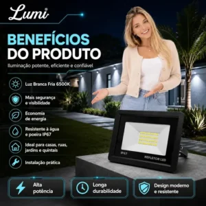 Kit 5 Refletores LED 100W IP67 à Prova D'Água 6500K Branco Frio Bivolt - Imagem 3