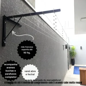 Varal De Parede E Muro Reforçado Suporta Até 90 Kg - Imagem 6