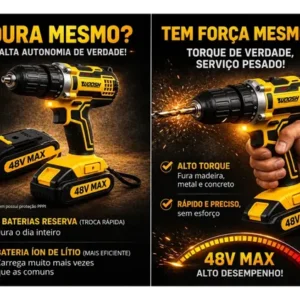 Parafusadeira Furadeira Impacto Sem Fio 2 Baterias Recarregável 48v Bivolt Velocidade Ajustavel Com Travas Mandril Resistente - Imagem 6