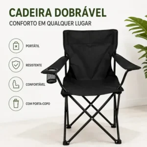 Cadeira De Pesca Dobrável Com Apoio De Braço E Porta Copos Cor Preto B&G SHOPPING - Imagem 4