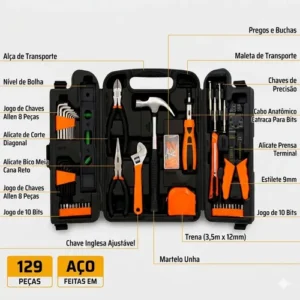 Kit Jogo De Ferramentas 129 Peças Completo Alicate Chaves - Imagem 3