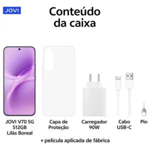 Smartphone JOVI V70 5G Câmera 200MP 512GB de Memória 16GB RAM (8GB + 8GB RAM expansível) Bateria de 7000mAh, Processador Octa-Core, Pacote de Benefícios com troca de tela grátis - Lilás Boreal - Imagem 11