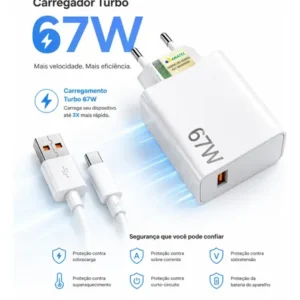 Carregador Turbo 67w Usb-c Para Xiaomi Redmi Poco X6 X7 Pro - Imagem 3